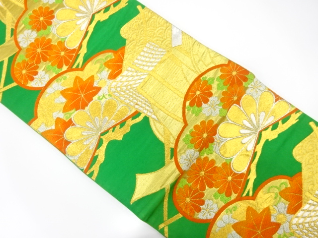 JAPANESE KIMONO / ANTIQUE FUKURO OBI / SILK / WOVEN CARRIAGE